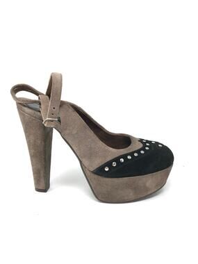 Marni Womens Size 37 US Size 7 Platform Suede Studded Ankle Strap Heels Brown
